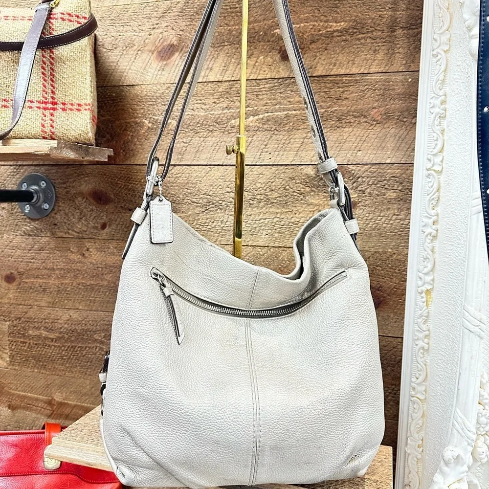 Coach Metallic Gold Beige Leather Shoulder Bag F15064 Zip Top
